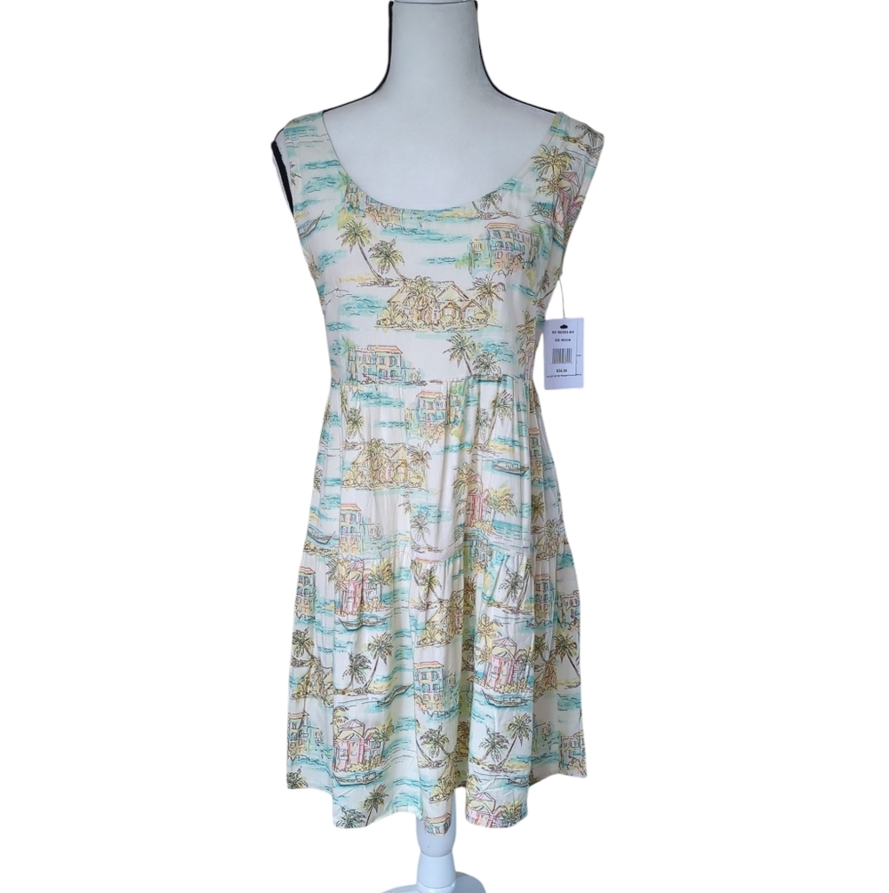 NWT Rainforest Cafe Tropic Island Paradise Dress MEDIUM Green Yellow